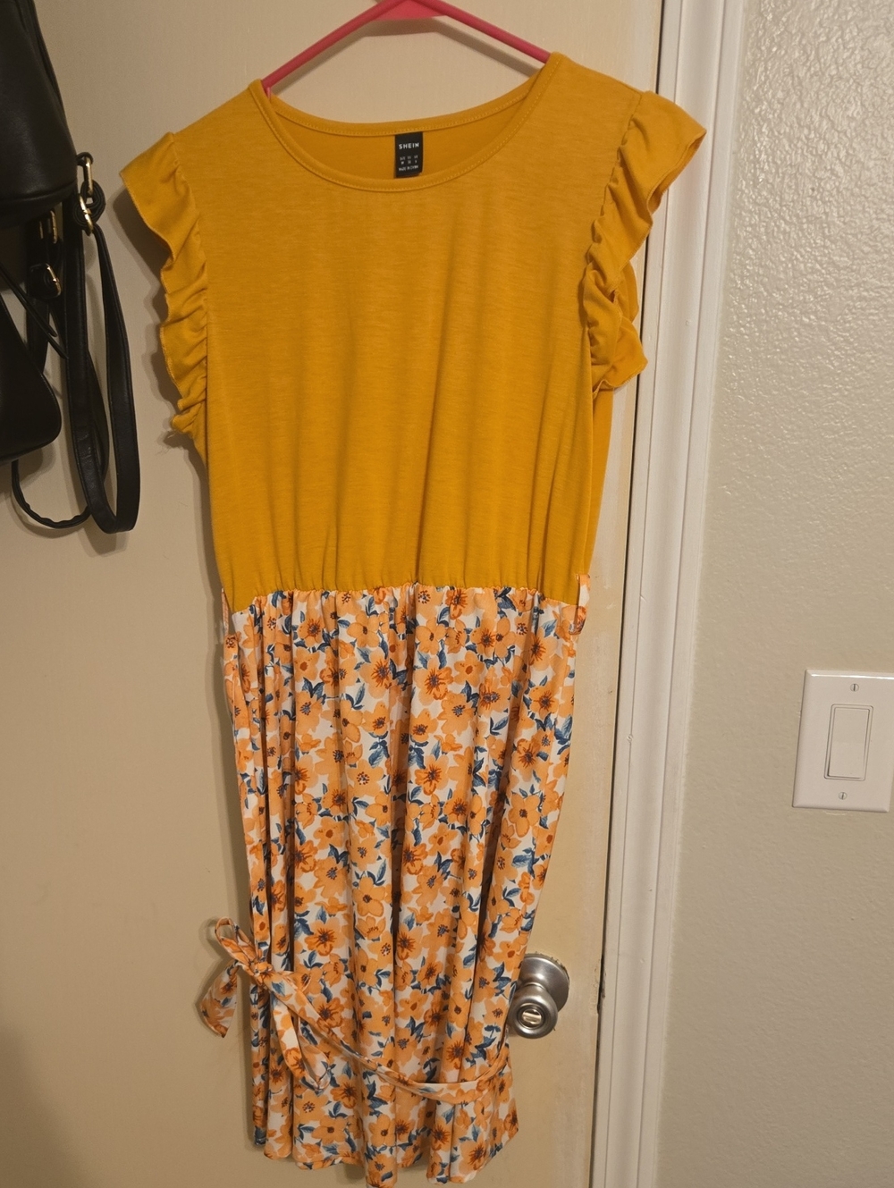 SHEIN Mustard Top with Orange & Blue Floral Skirt Kids Dress